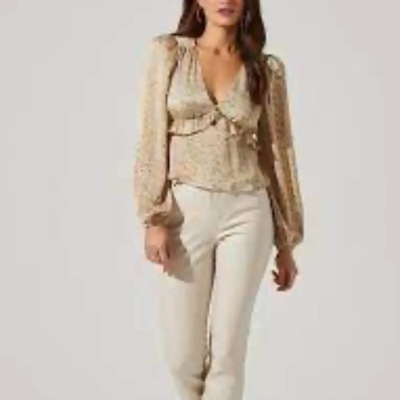 NWT ASTR Floral Long Sleeve Tie Back Ruffle Bust Top - size small - Picture 2 of 6